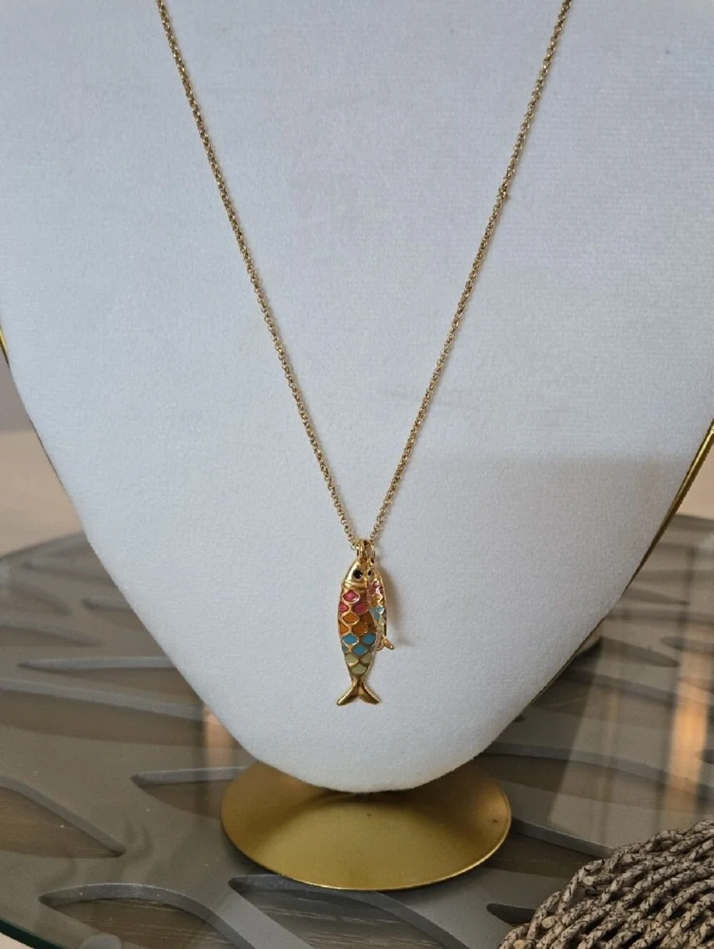 Gold-Tone Multicolor Double Fish Pendant Necklace 16